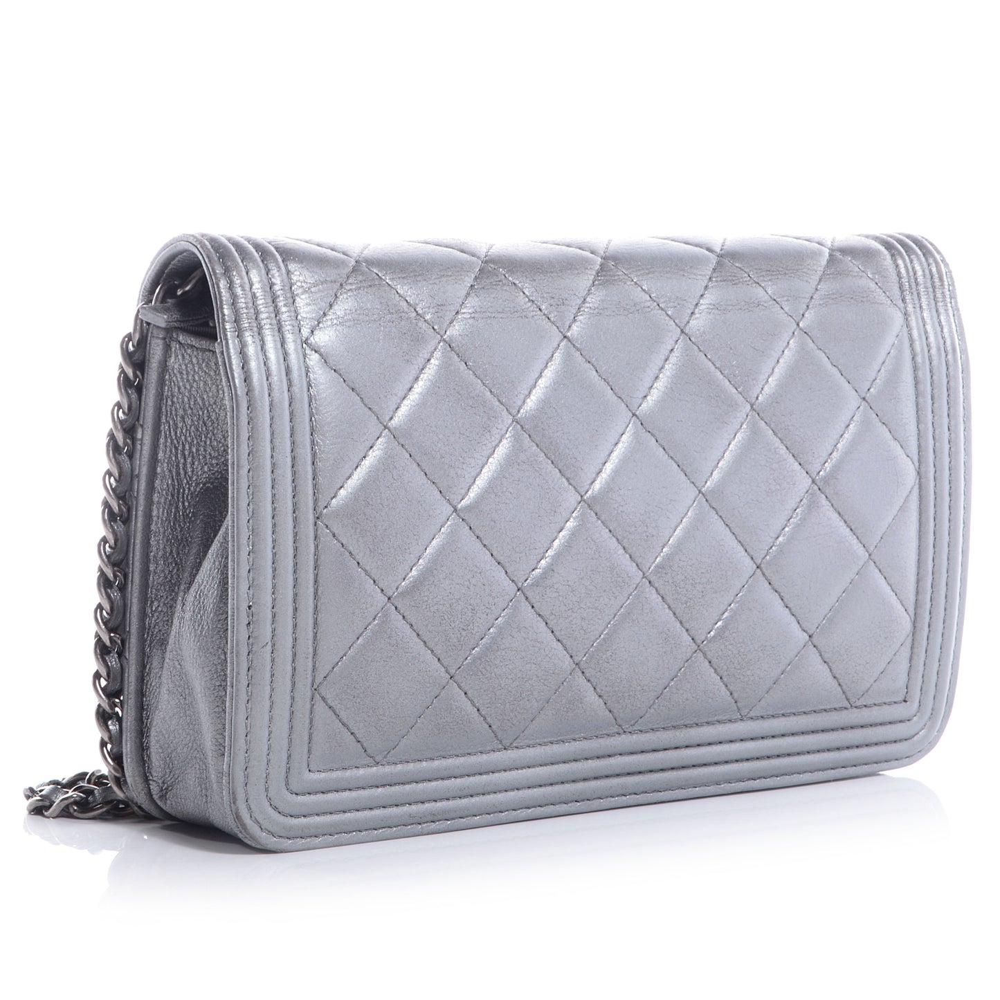 Lambskin Quilted Boy Wallet On Chain WOC Silver