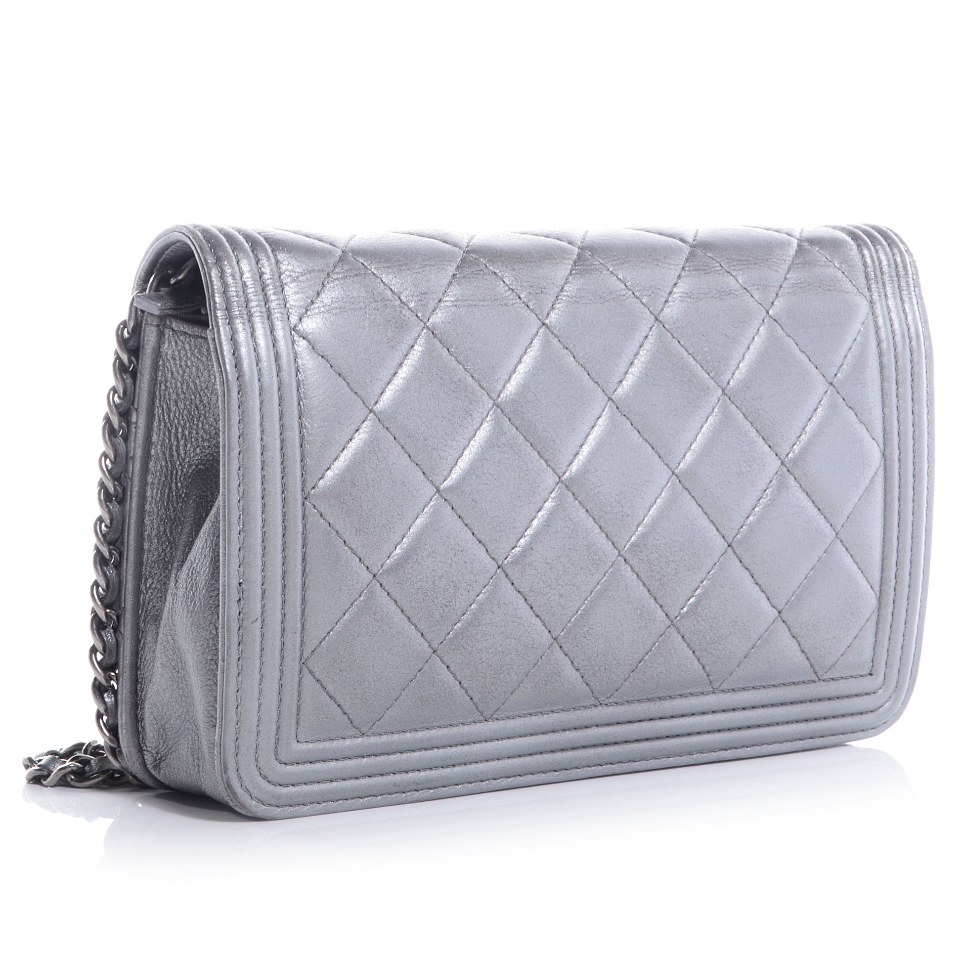 Chanel Lambskin Quilted Boy Wallet On Chain WOC Silver 3 of 8