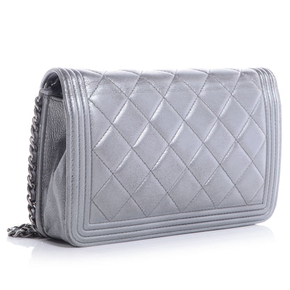 Chanel Lambskin Quilted Boy Wallet On Chain WOC Silver 3 of 8