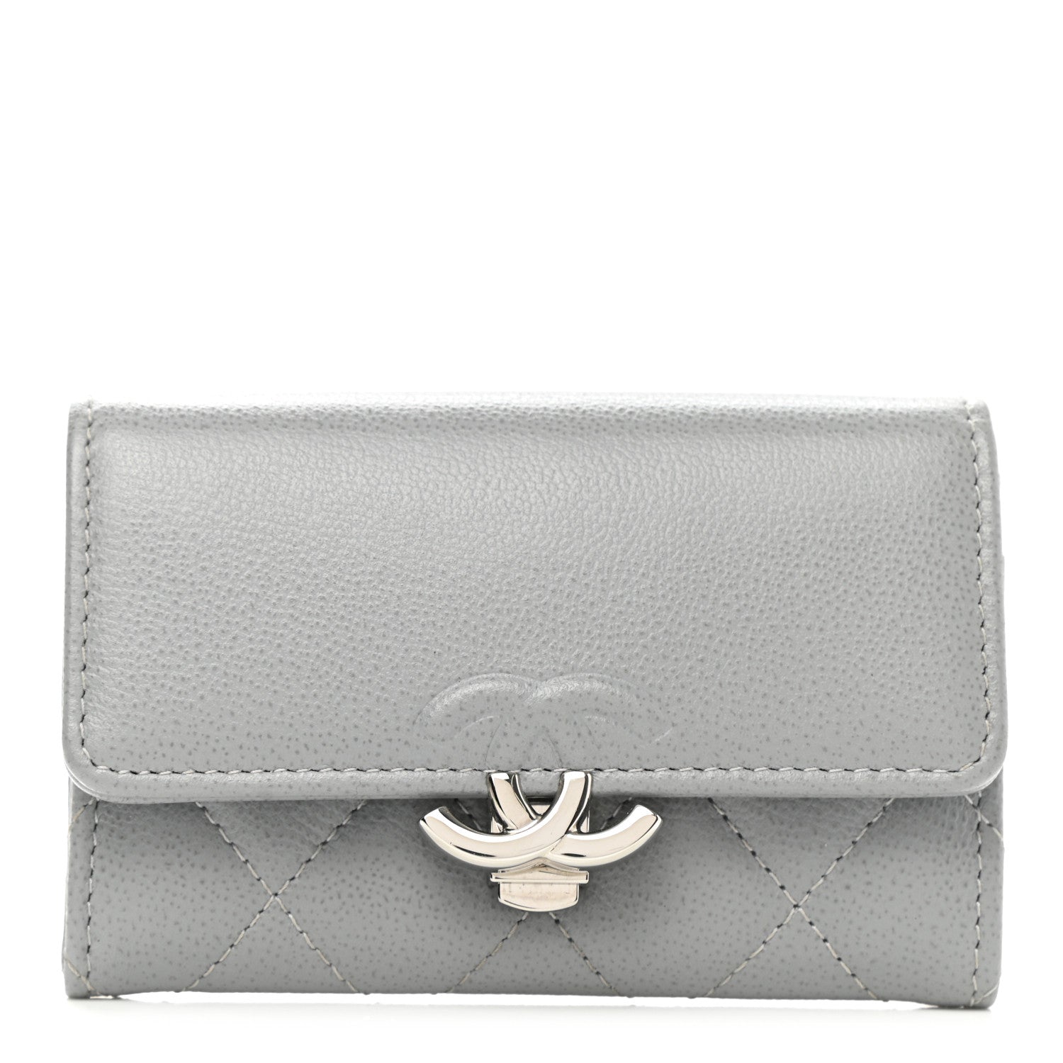 Chanel Grained Calfskin Quilted CC Box Flap Card Holder Grey 1 of 7