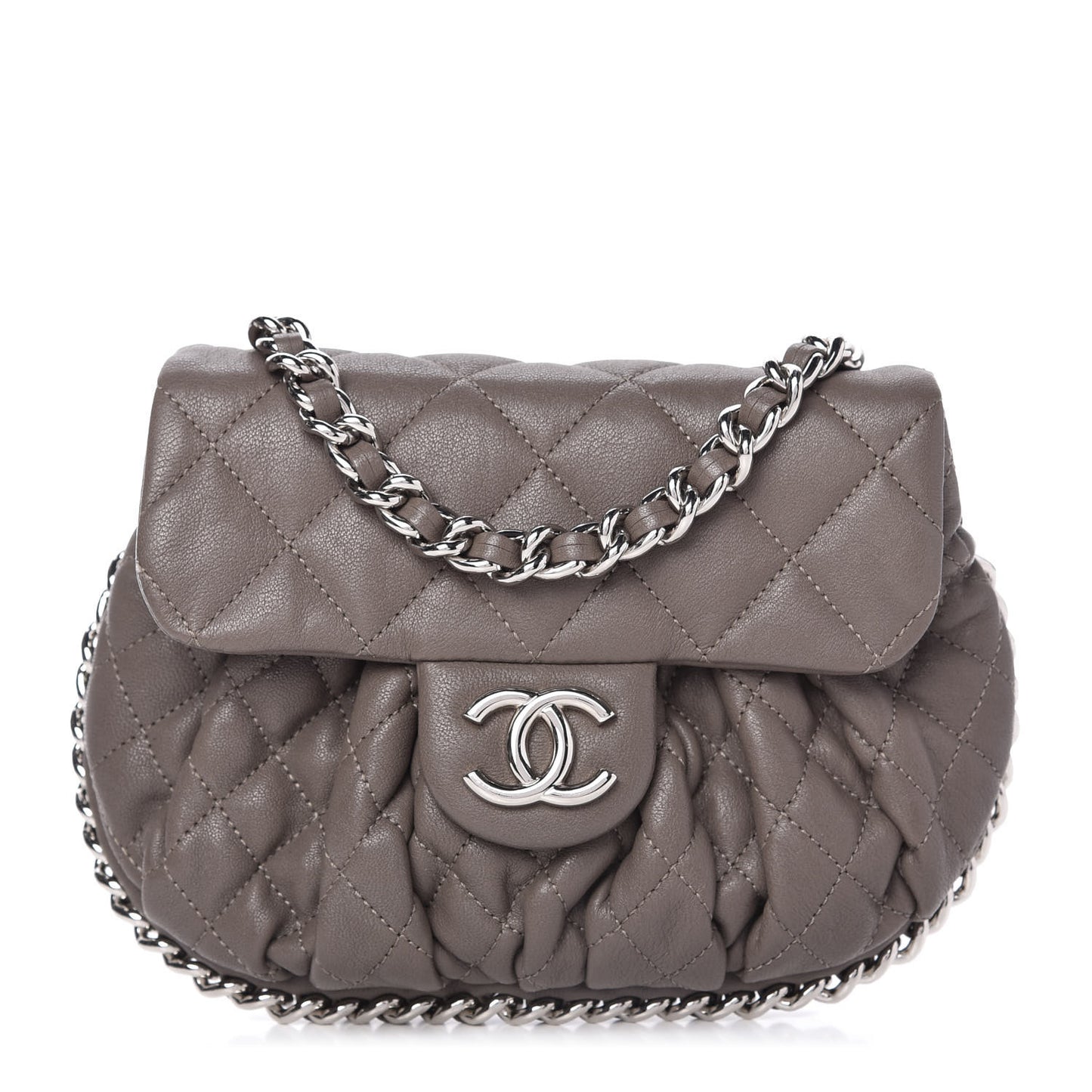Washed Lambskin Quilted Mini Chain Around Flap Taupe