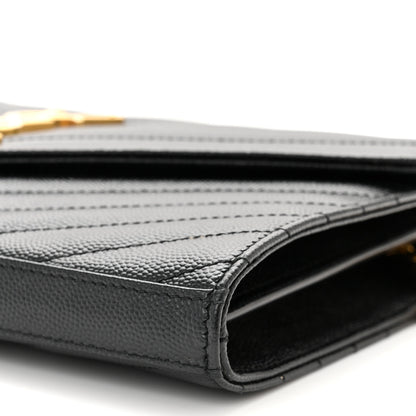 Saint Laurent Grain De Poudre Matelasse Chevron Monogram Chain Wallet Black 9 of 10