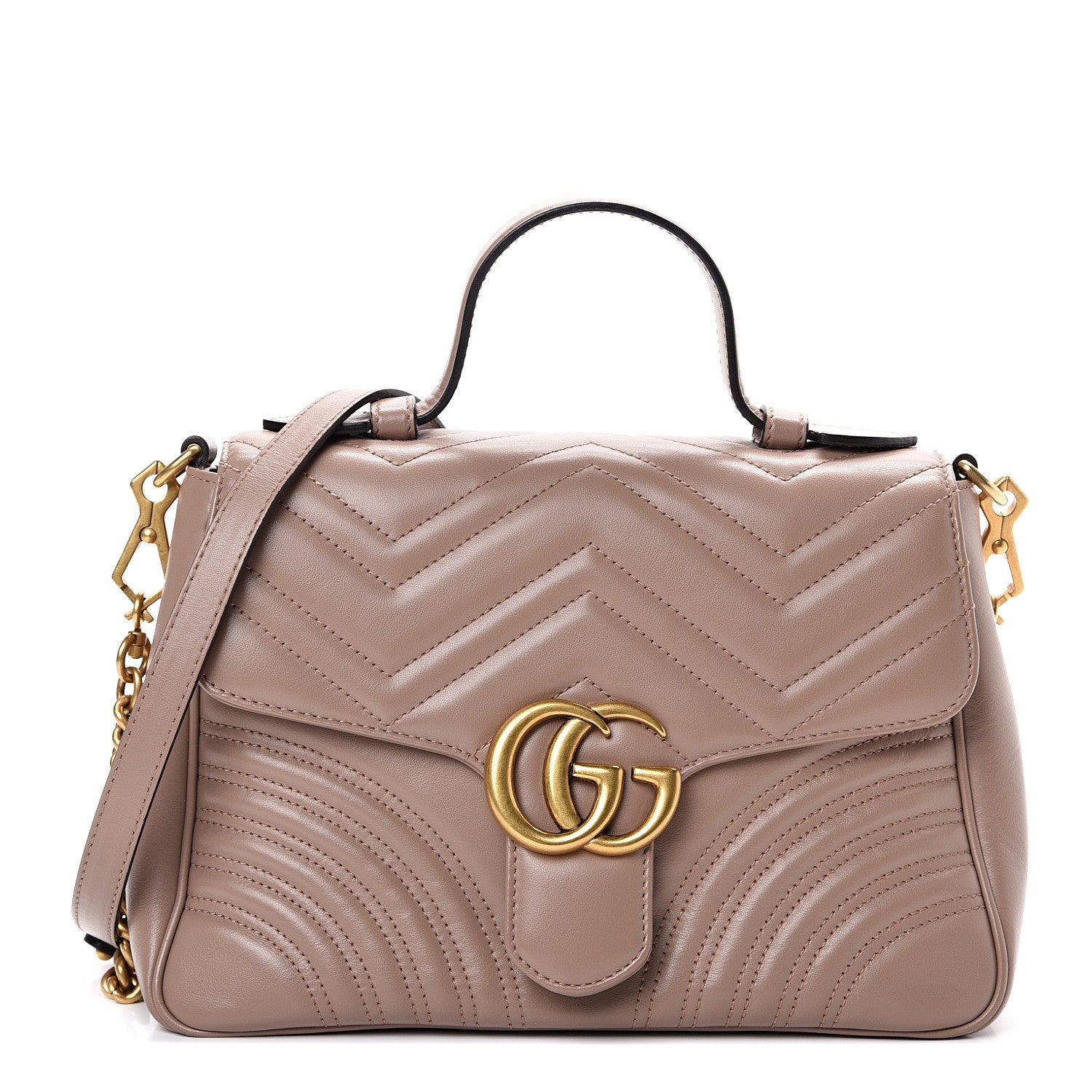 Gucci Calfskin Matelasse Small GG Marmont Top Handle Shoulder Bag Porcelain Rose 1 of 13