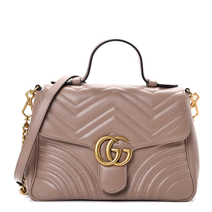 Gucci Calfskin Matelasse Small GG Marmont Top Handle Shoulder Bag Porcelain Rose 1 of 13