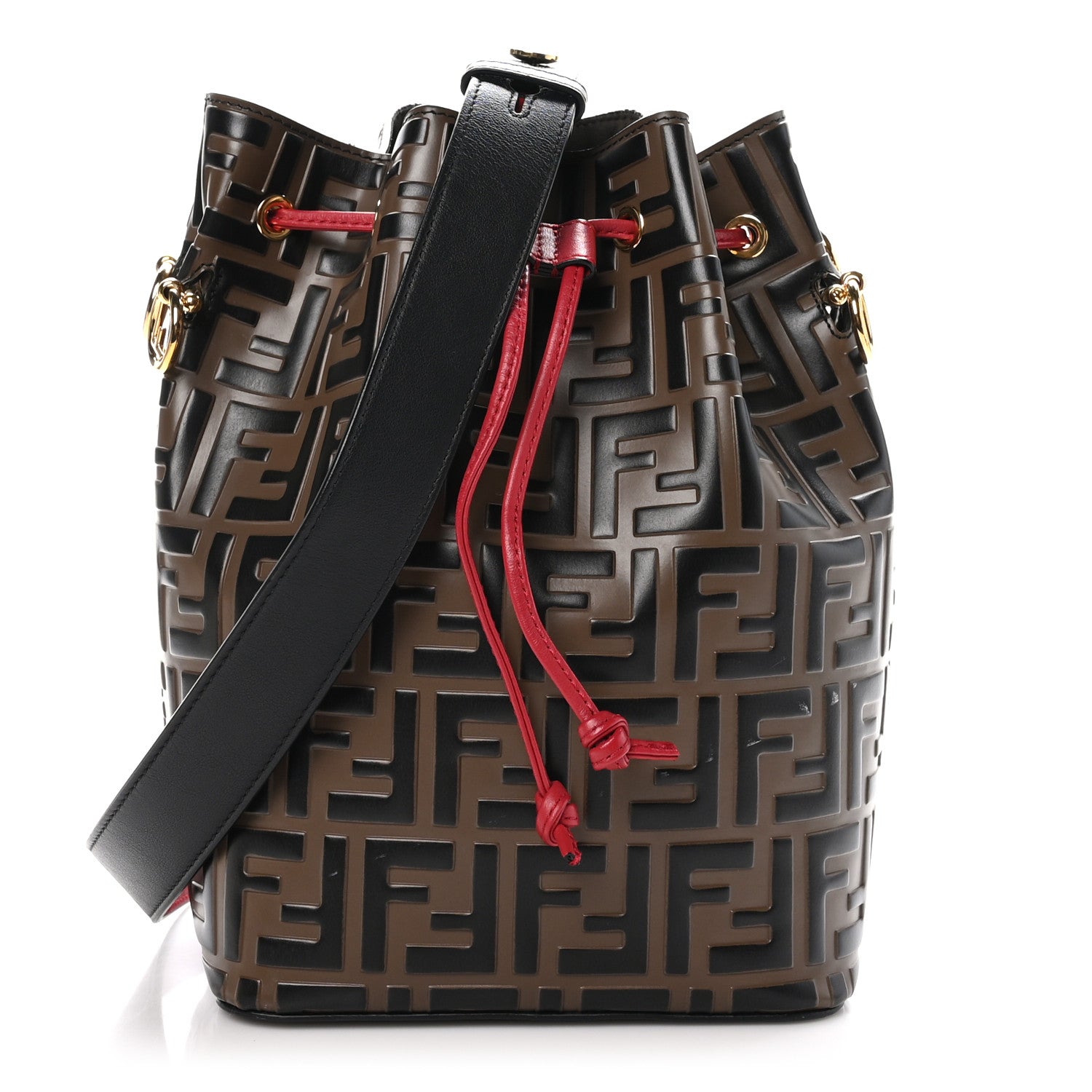 Fendi Vitello Grace F is Fendi Bi-Color FF 1974 Embossed Grande Mon Tresor Bucket Bag Maya Black Fragola 1 of 13