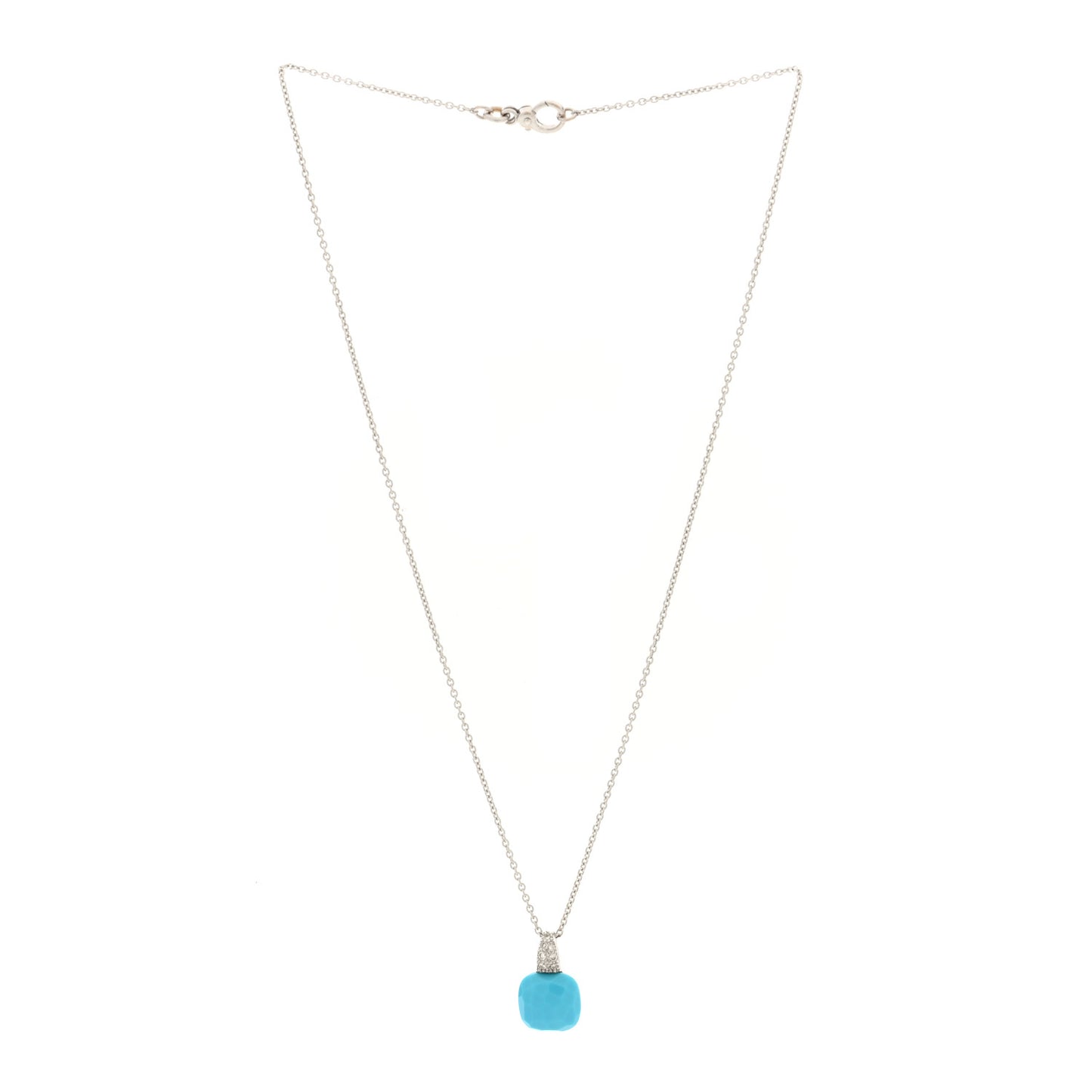 18K White Gold Diamond Turquoise Capri Pendant Necklace