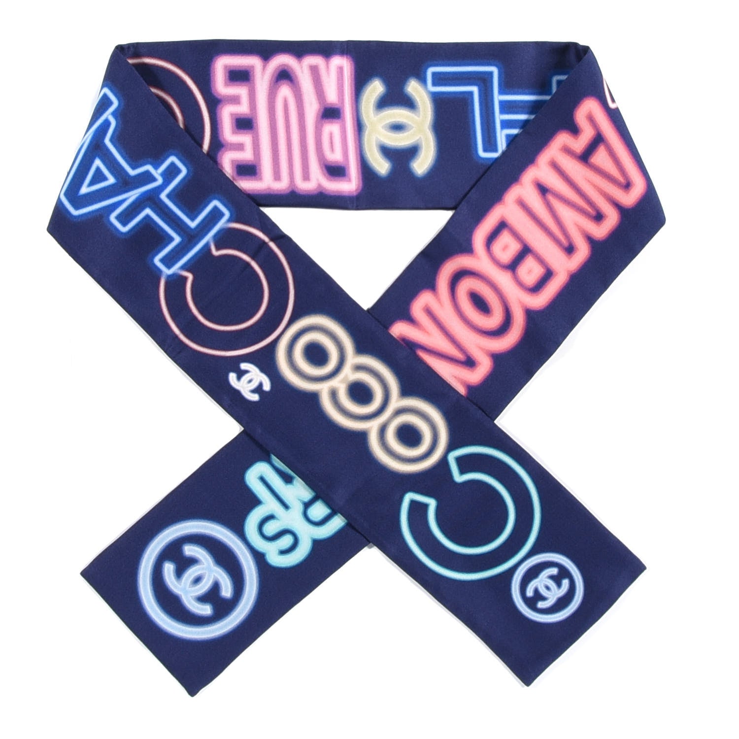 Chanel Silk Neon CC Bandeau Scarf Blue Multicolor 1 of 3