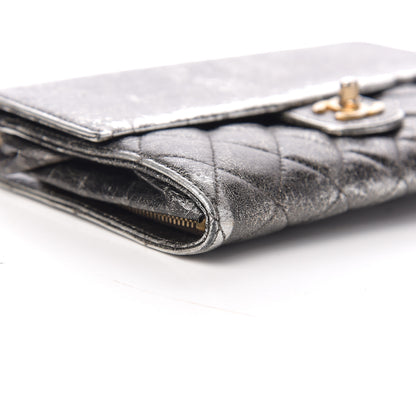 Chanel Cracked Metallic Calfskin Quilted Zip Away Chain Clutch Dark Silver 7 of 9
