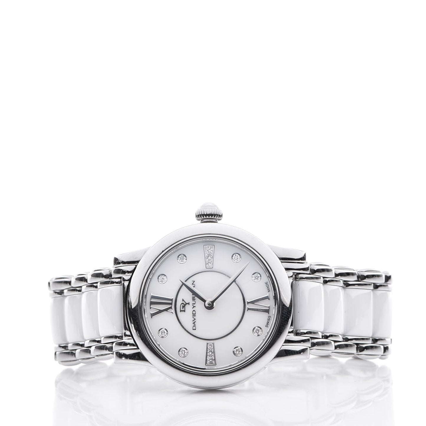 Stainless Steel Ceramic Diamond 30mm Classic Quartz Watch White