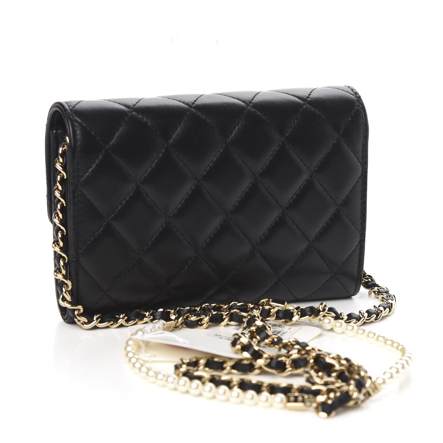 Chanel Lambskin Quilted Pearl Clutch With Chain Black 4 of 13