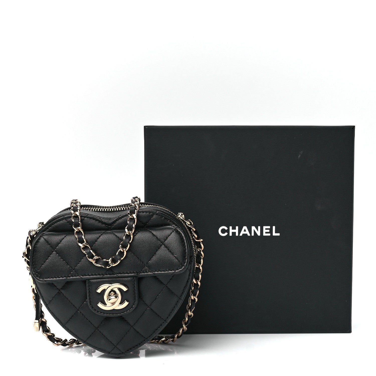 Chanel Lambskin Quilted CC In Love Heart Clutch With Chain Black 13 of 13