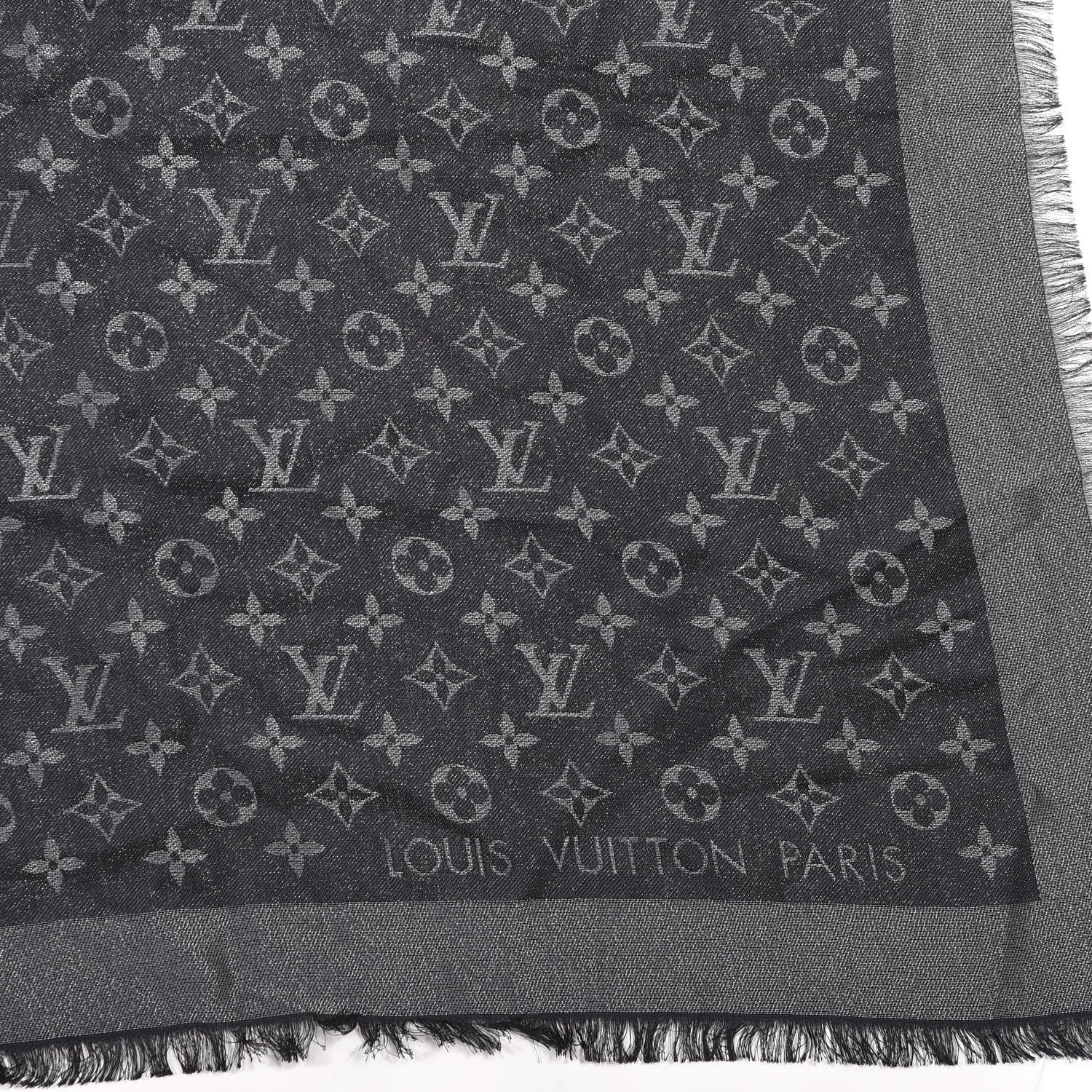 Louis Vuitton Silk Lurex Wool Monogram Shine Shawl Black 2 of 4