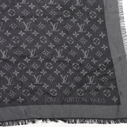 Louis Vuitton Silk Lurex Wool Monogram Shine Shawl Black 2 of 4