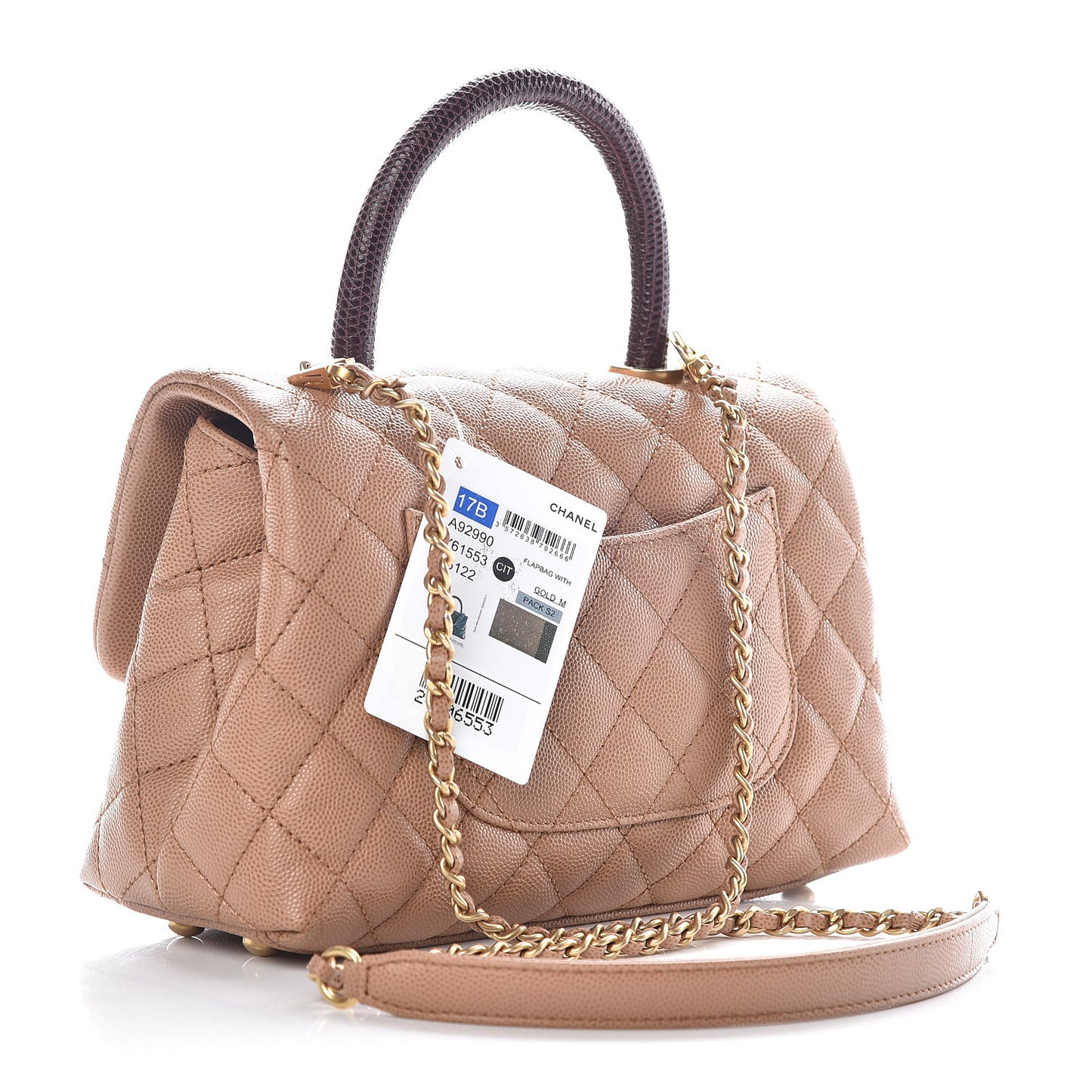 Caviar Lizard Quilted Mini Coco Handle Flap Beige