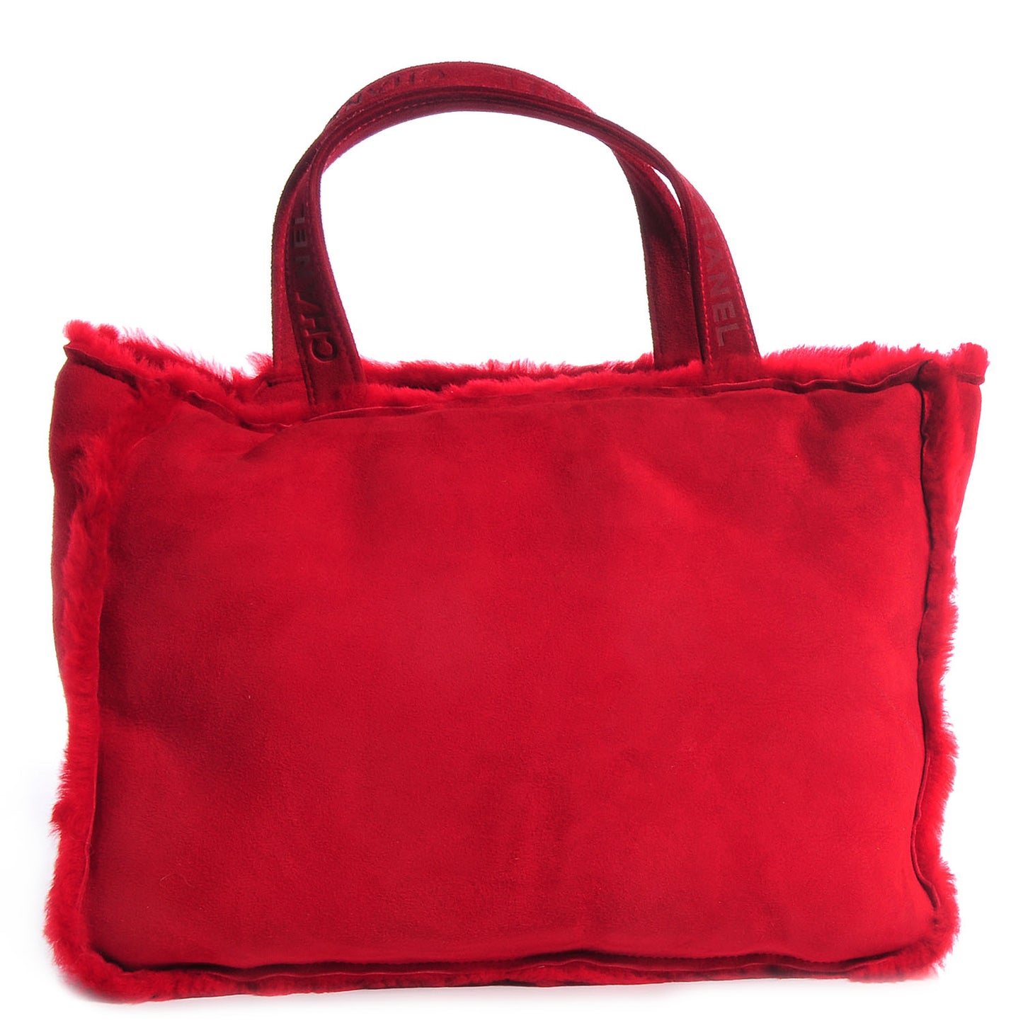 Suede Shearling Fur Handbag Red