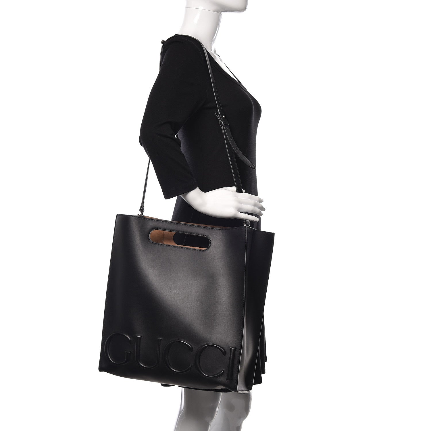 Gucci Calfskin Embossed Medium XL Tote Black 2 of 8