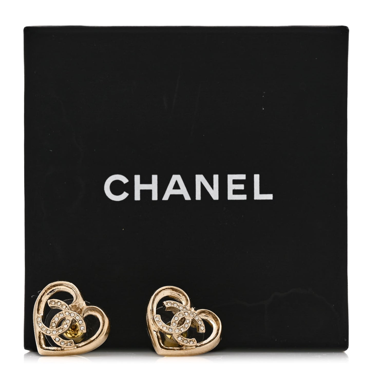 Metal Crystal CC Logo Heart Earrings Gold