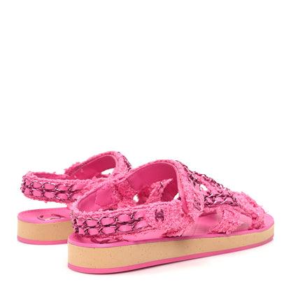 Chanel Tweed Chain Sandals 38 Pink 5 of 10