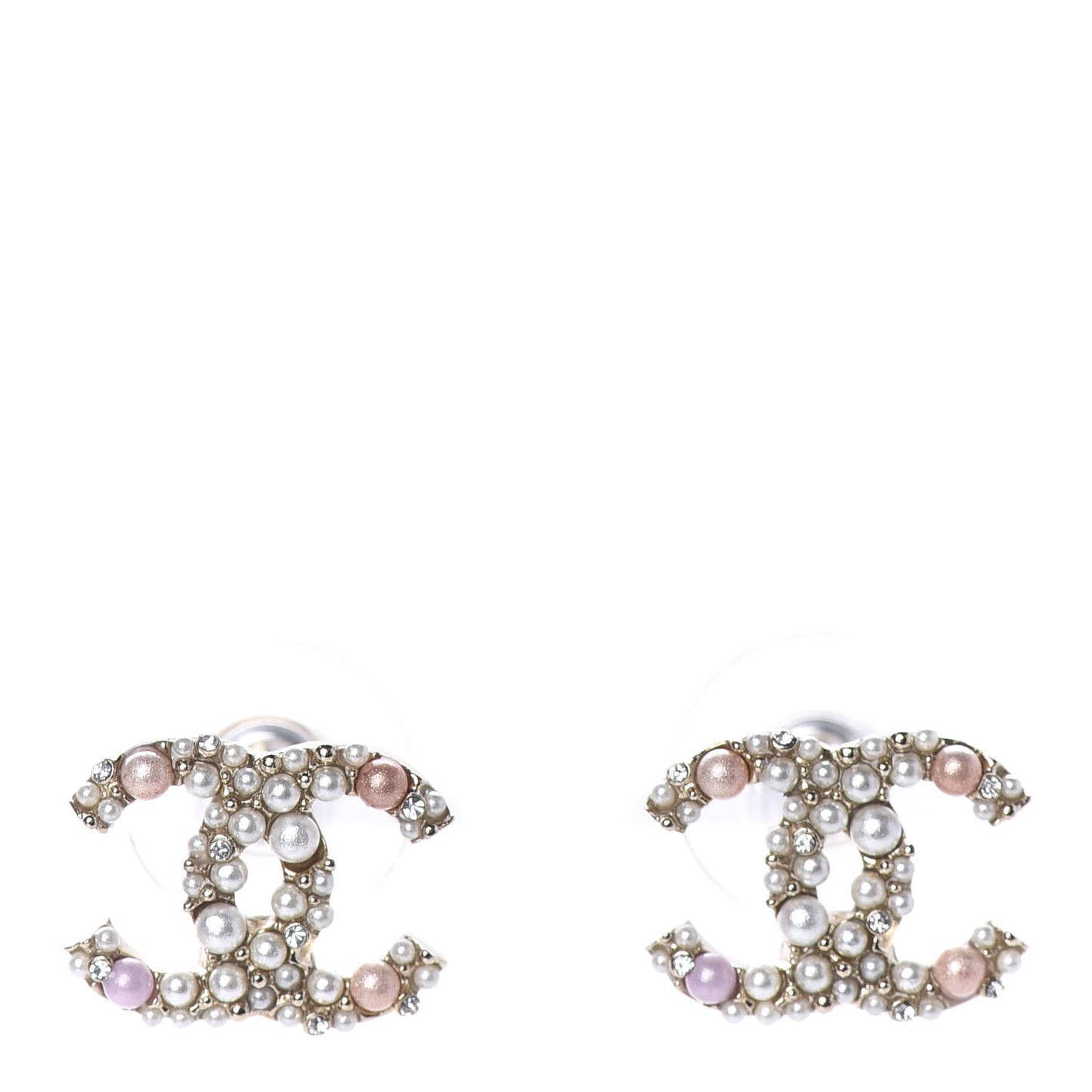 Pearl Crystal CC Charms Stud Earrings Light Gold Pink