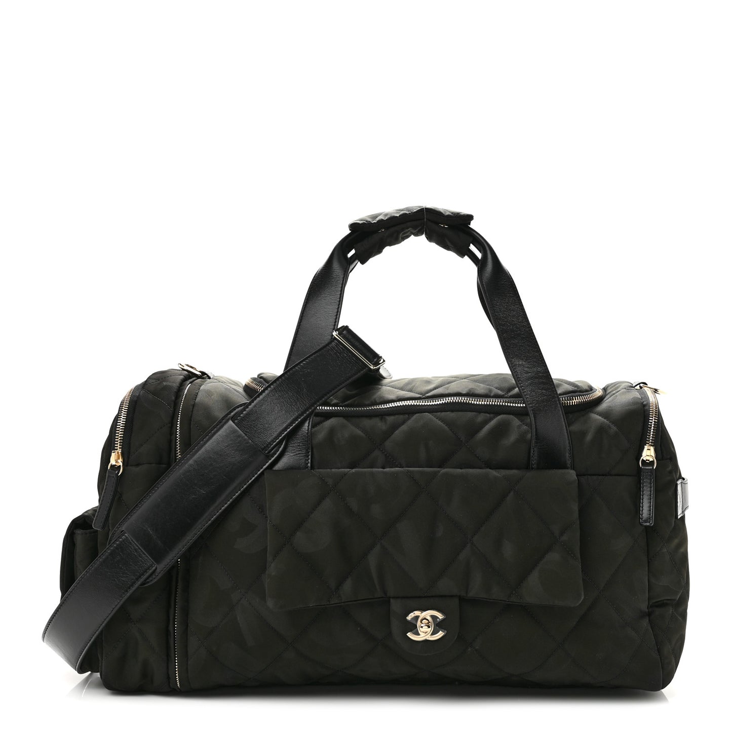 Nylon Calfskin Quilted Coco Neige Printed Convertible Duffle Backpack Black
