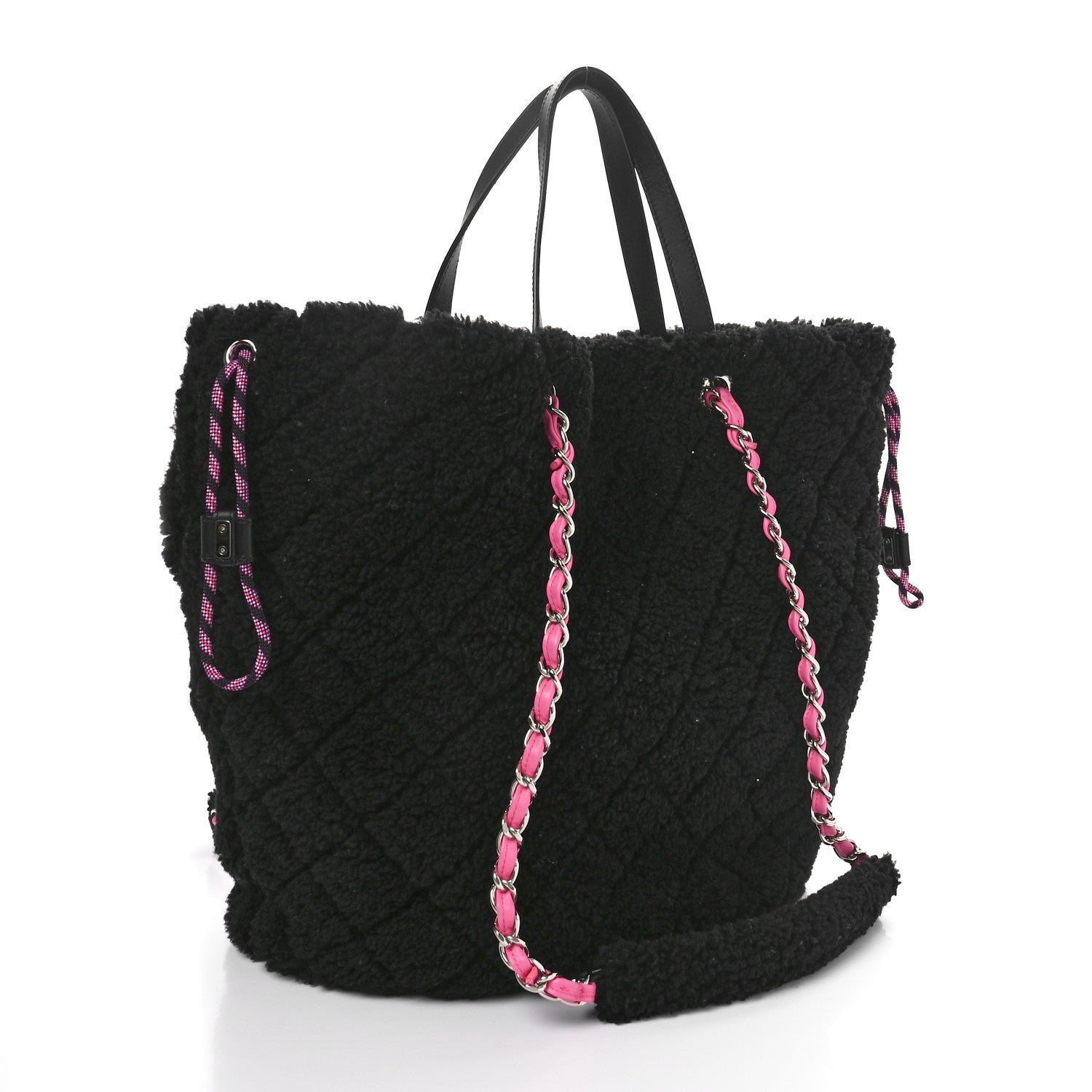 Chanel Shearling Sheepskin Large Coco Neige Tote Black 3 of 10