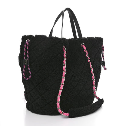 Chanel Shearling Sheepskin Large Coco Neige Tote Black 3 of 10