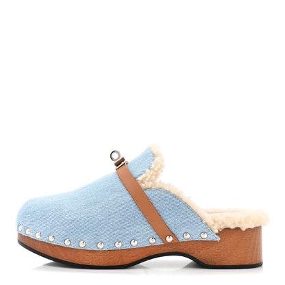 Hermes Denim Wool Carlotta Mules 37 Bleu Clair Naturel 1 of 8
