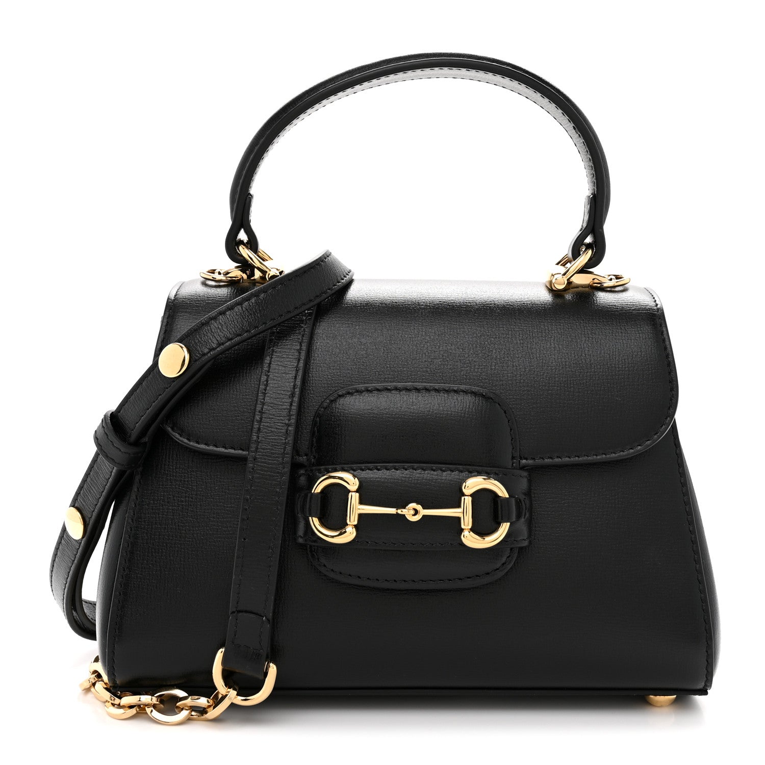 Gucci Glazed Textured Calfskin Mini Horsebit 1955 Top Handle Flap Bag Black 1 of 10