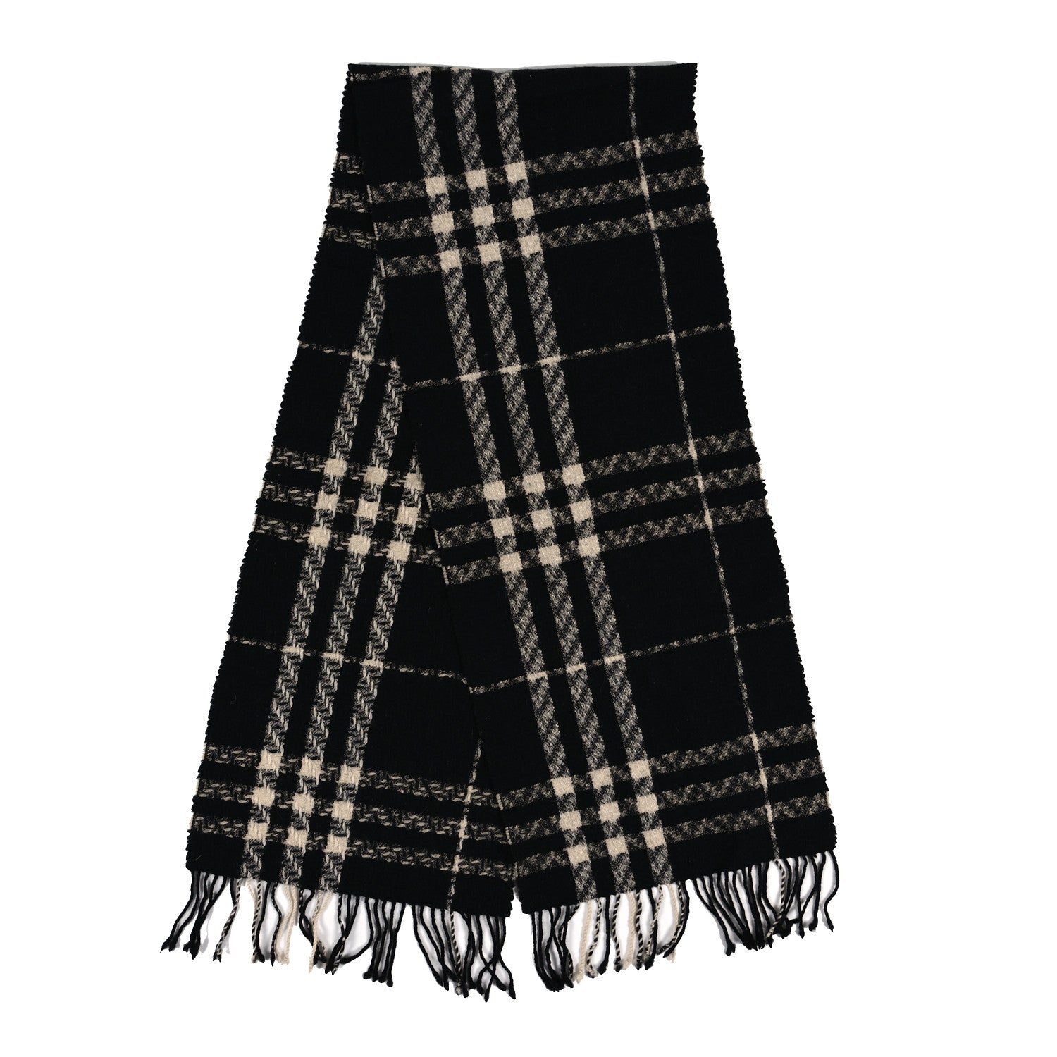 Burberry Cashmere Check Fringe Scarf Black Beige 2 of 3
