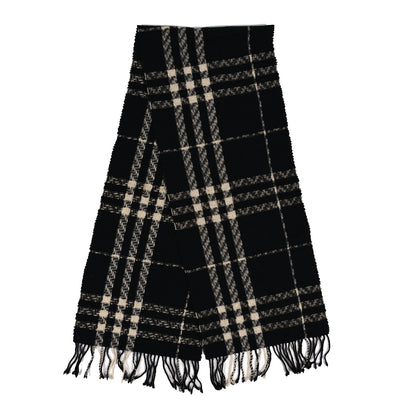 Burberry Cashmere Check Fringe Scarf Black Beige 2 of 3