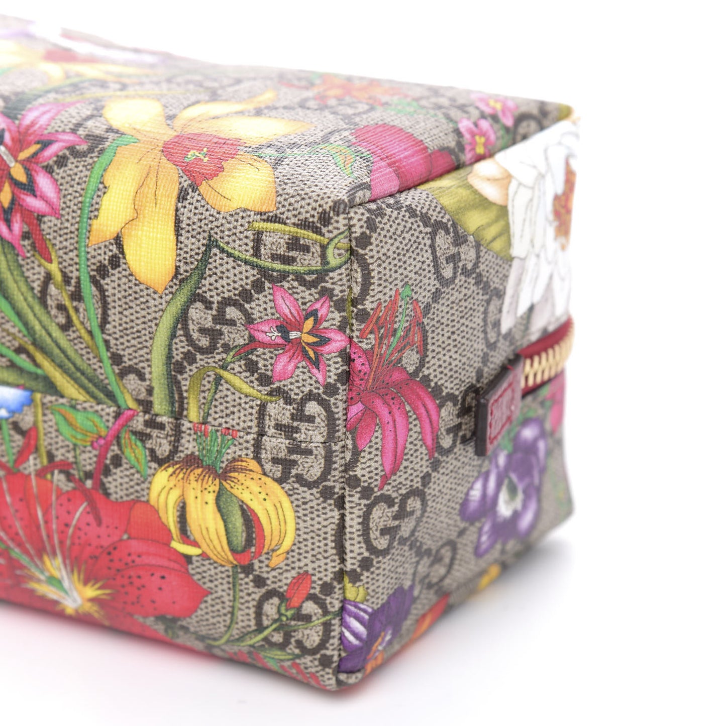 Soft GG Supreme Monogram Flora Calfskin Medium Ophidia Cosmetic Case Beige Ebony Multicolor Rosso