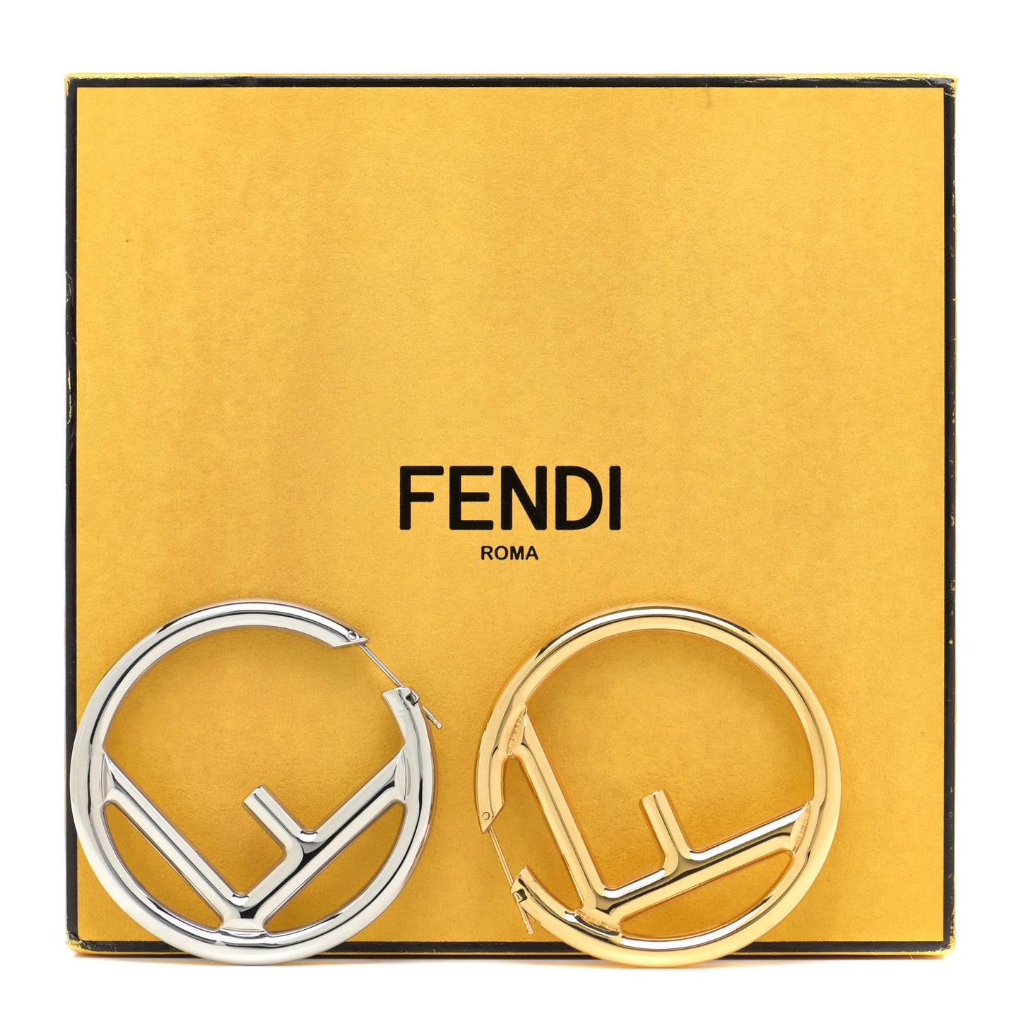 Metal FF Hoop Earrings Gold Silver