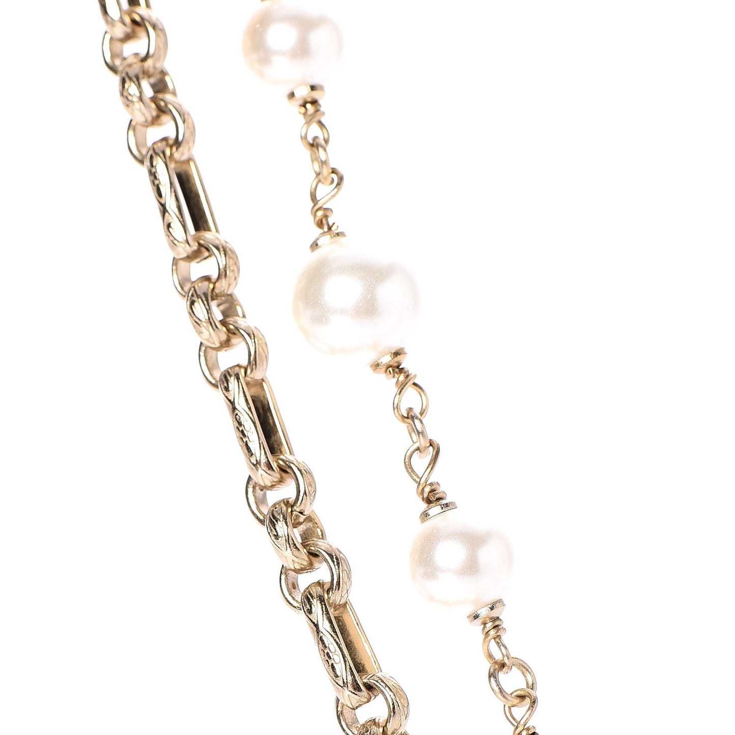 Pearl Crystal CC Double Strand Necklace Gold