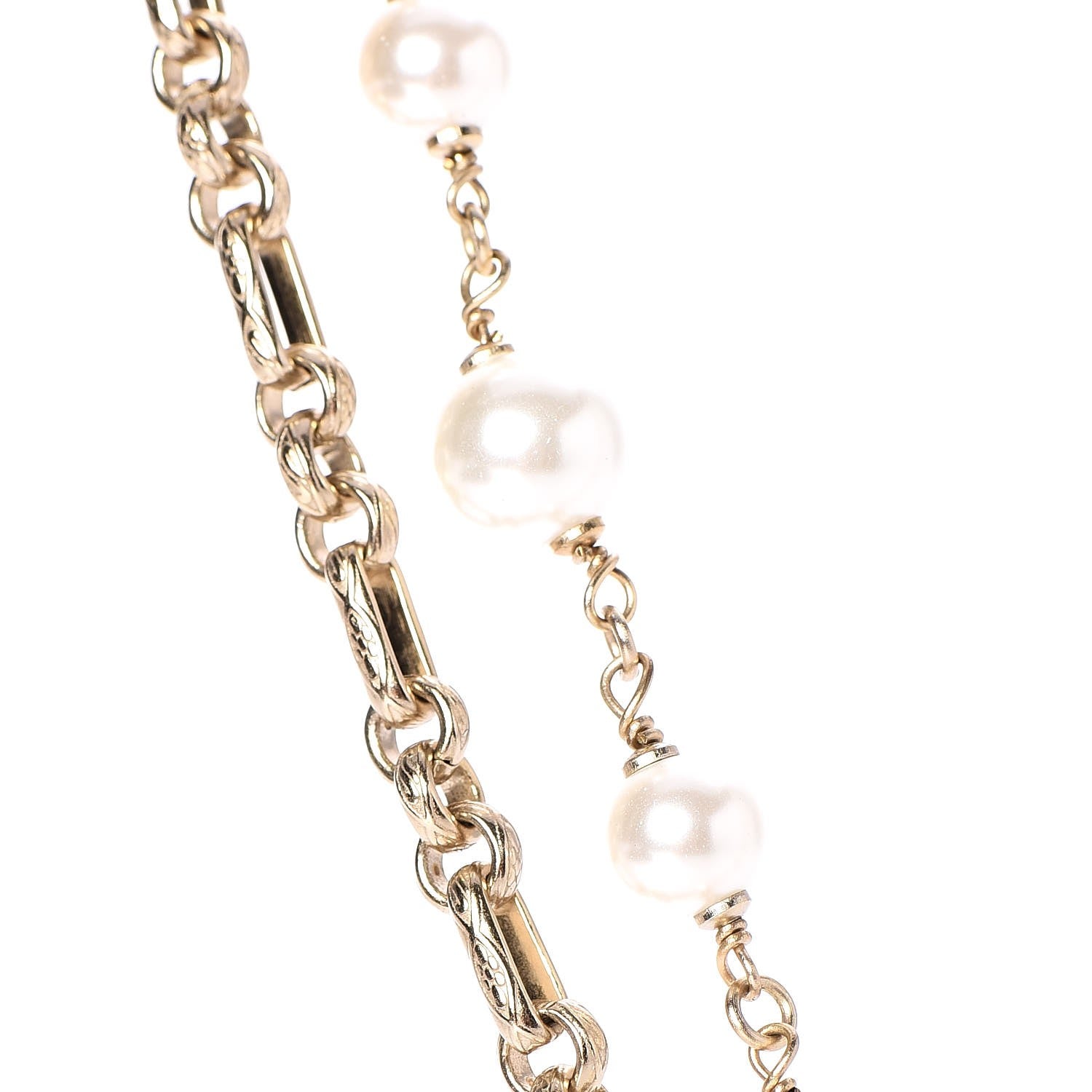 Chanel Pearl Crystal CC Double Strand Necklace Gold 5 of 7