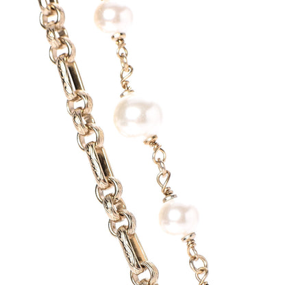 Chanel Pearl Crystal CC Double Strand Necklace Gold 5 of 7
