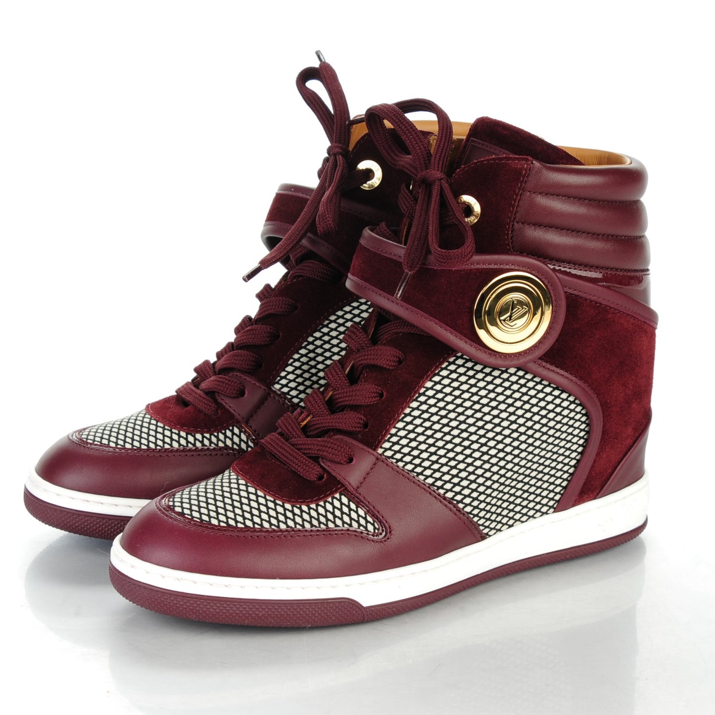 Calfskin Suede Postmark Wedge Sneakers 37.5 Bordeaux