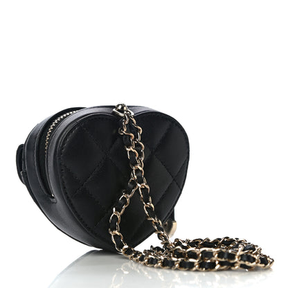 Chanel Lambskin Quilted CC In Love Heart Coin Purse With Chain Black 4 of 11
