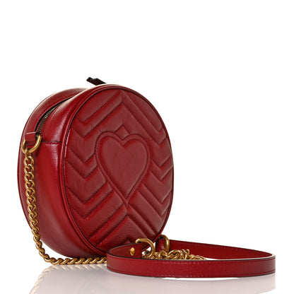 Gucci Glazed Calfskin Matelasse Heart Mini GG Marmont Round Shoulder Bag Romantic Cerise 3 of 8