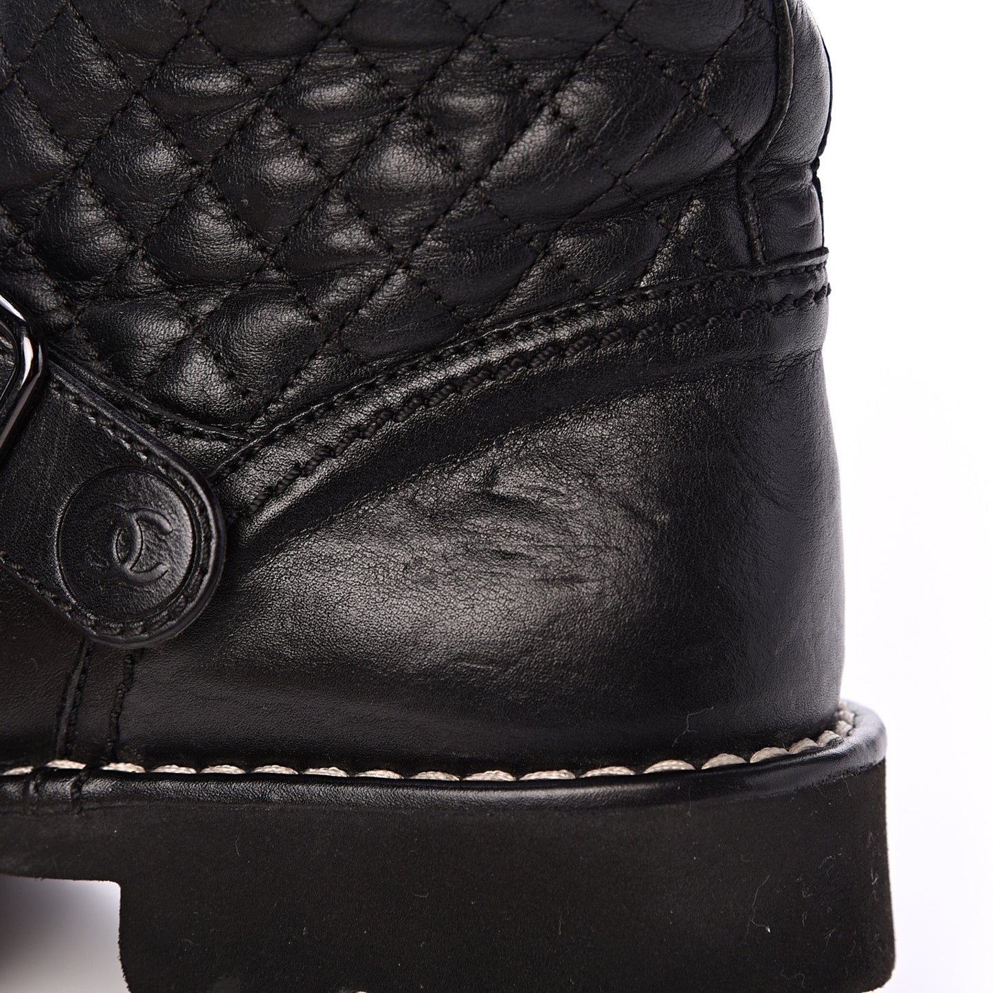 Calfskin Quilted Biker Boots 36.5 Black