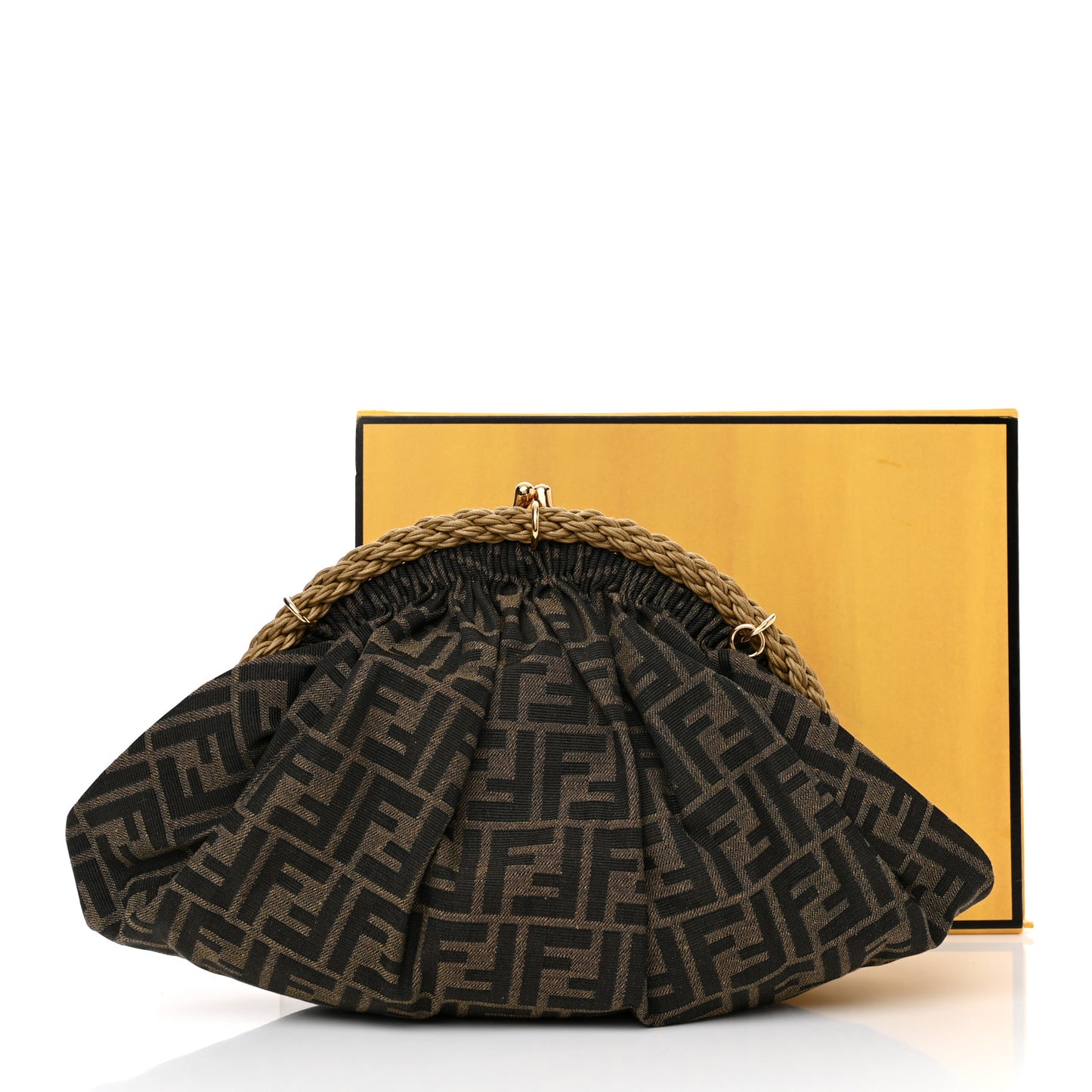 Fabric Jacquard FF Braided Shell Clutch Tobacco