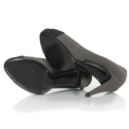 Chanel Glitter Cap Toe Platform Pumps 36 Black Grey 4 of 11