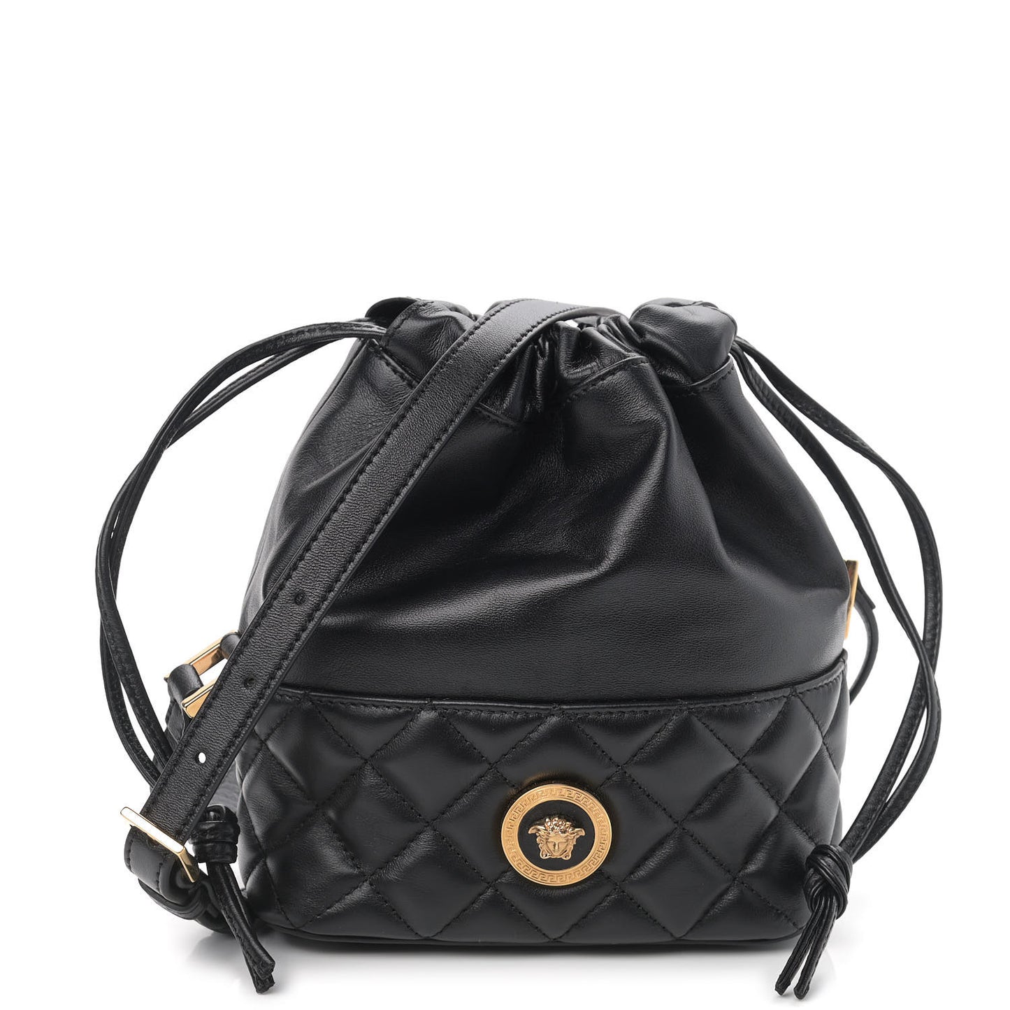 Nappa Quilted Medusa Bucket Bag Black