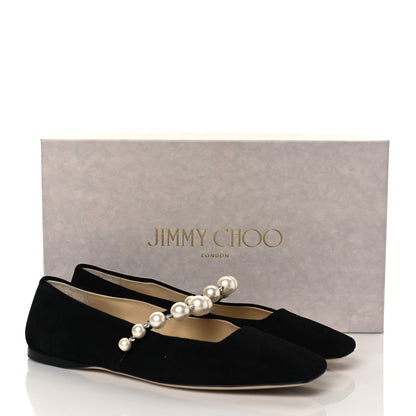 Jimmy Choo Suede Pearl Embellished Ade Flat 39 Black 8 of 8