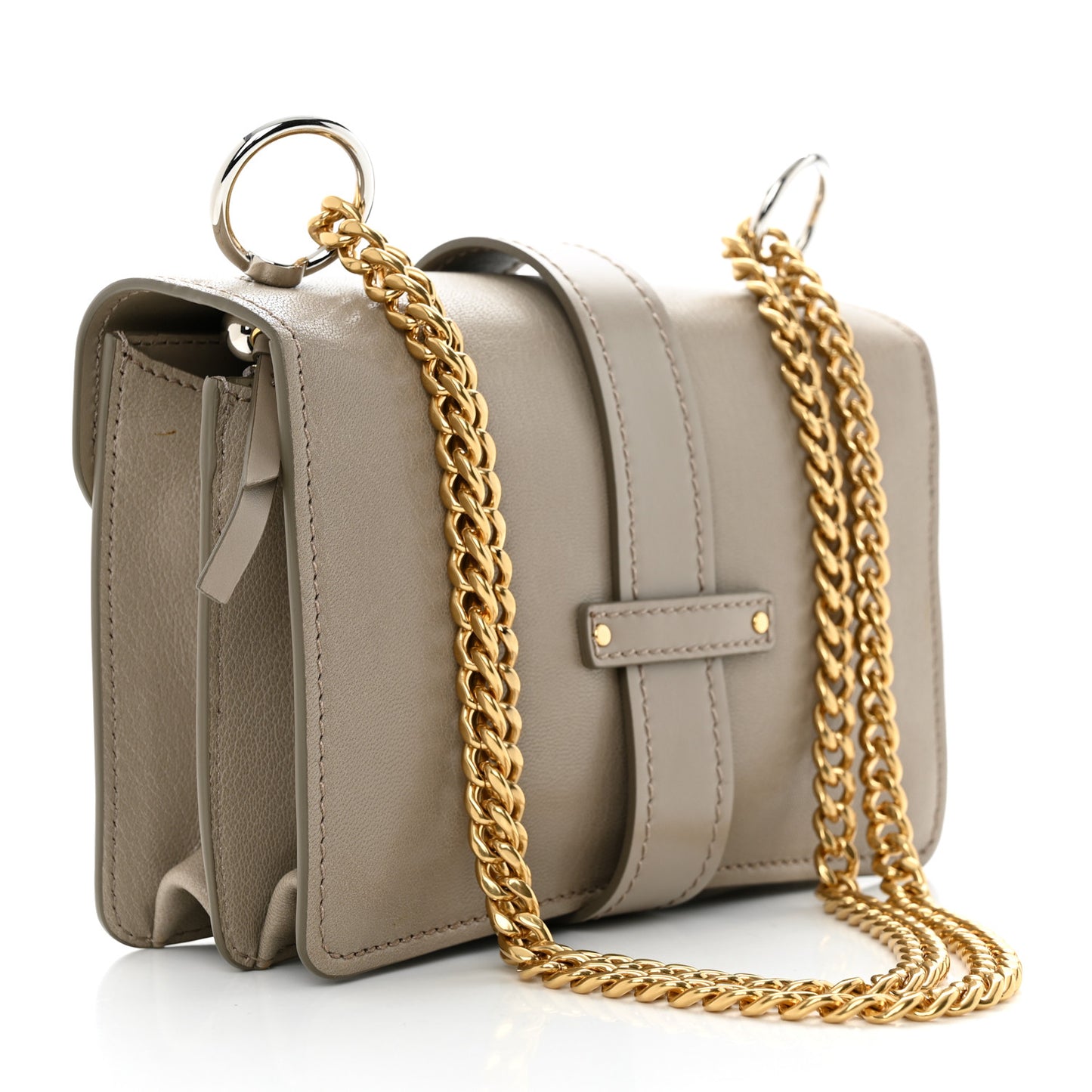 Shiny Goatskin Calfskin Aby Chain Shoulder Bag Motty Grey