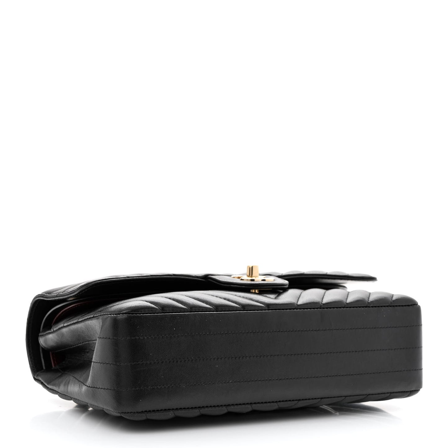 Lambskin Chevron Quilted Medium Double Flap Black