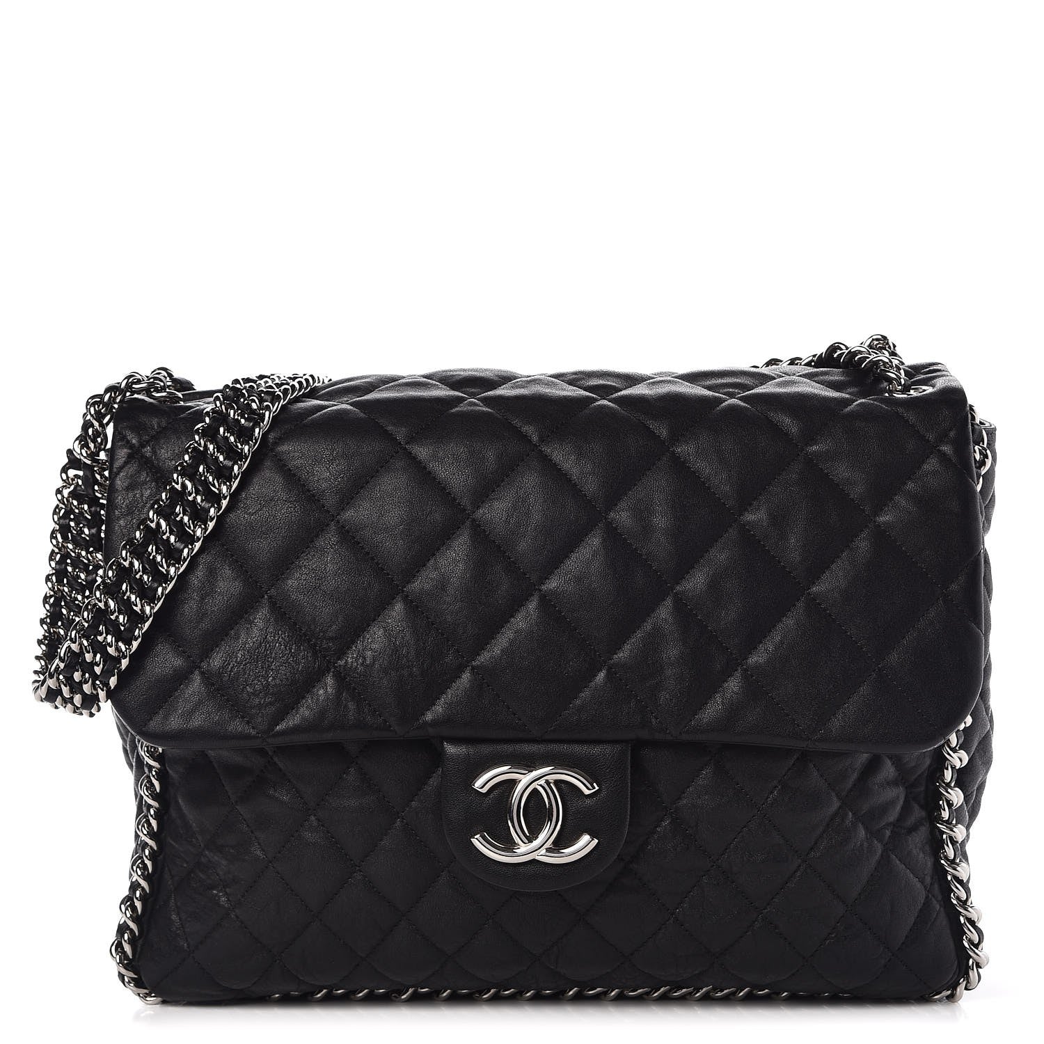 Chanel Washed Lambskin Quilted Maxi Chain Around Flap Black 1 of 7