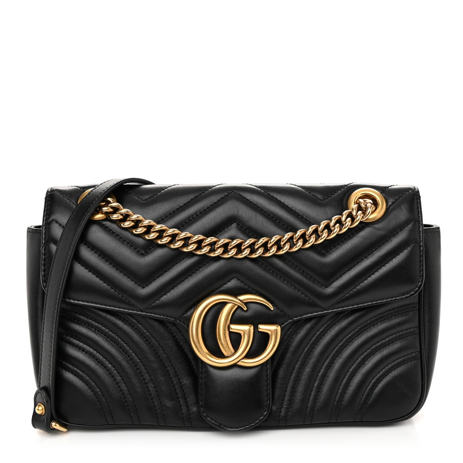Gucci Calfskin Matelasse Small GG Marmont Shoulder Bag Black 1 of 10