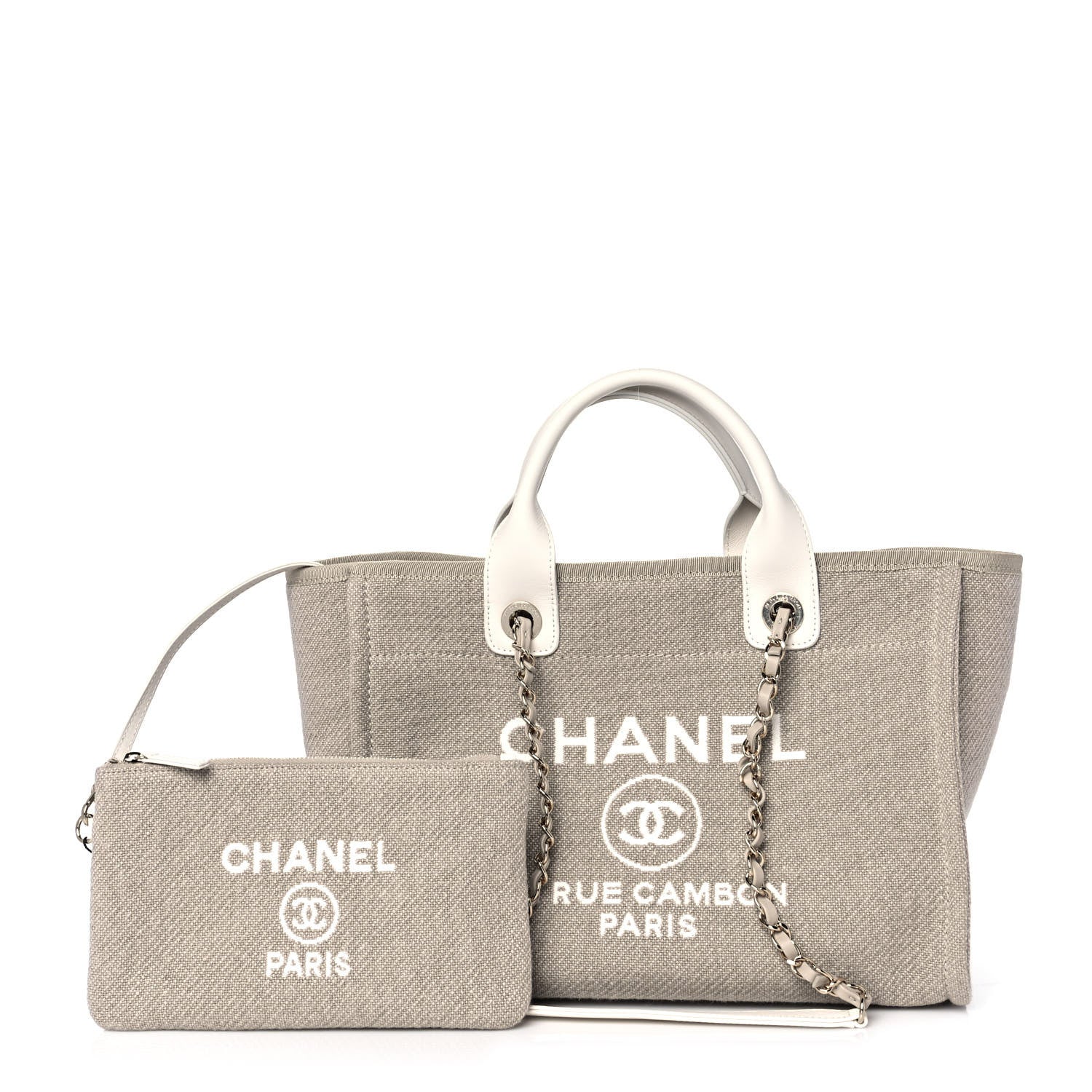 Chanel Mixed Fibers Calfskin Medium Deauville Tote Light Grey 2 of 9