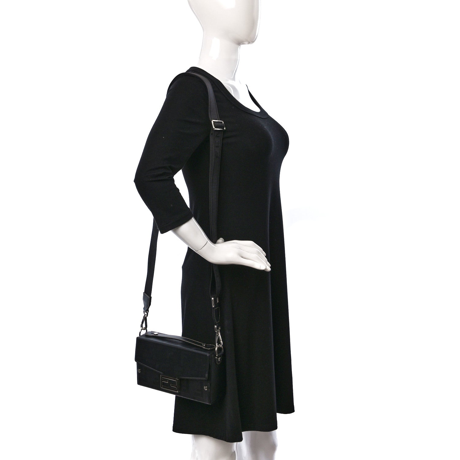 Fendi Vitello King FF Lines Embossed Baguette Soft Trunk Black 3 of 17