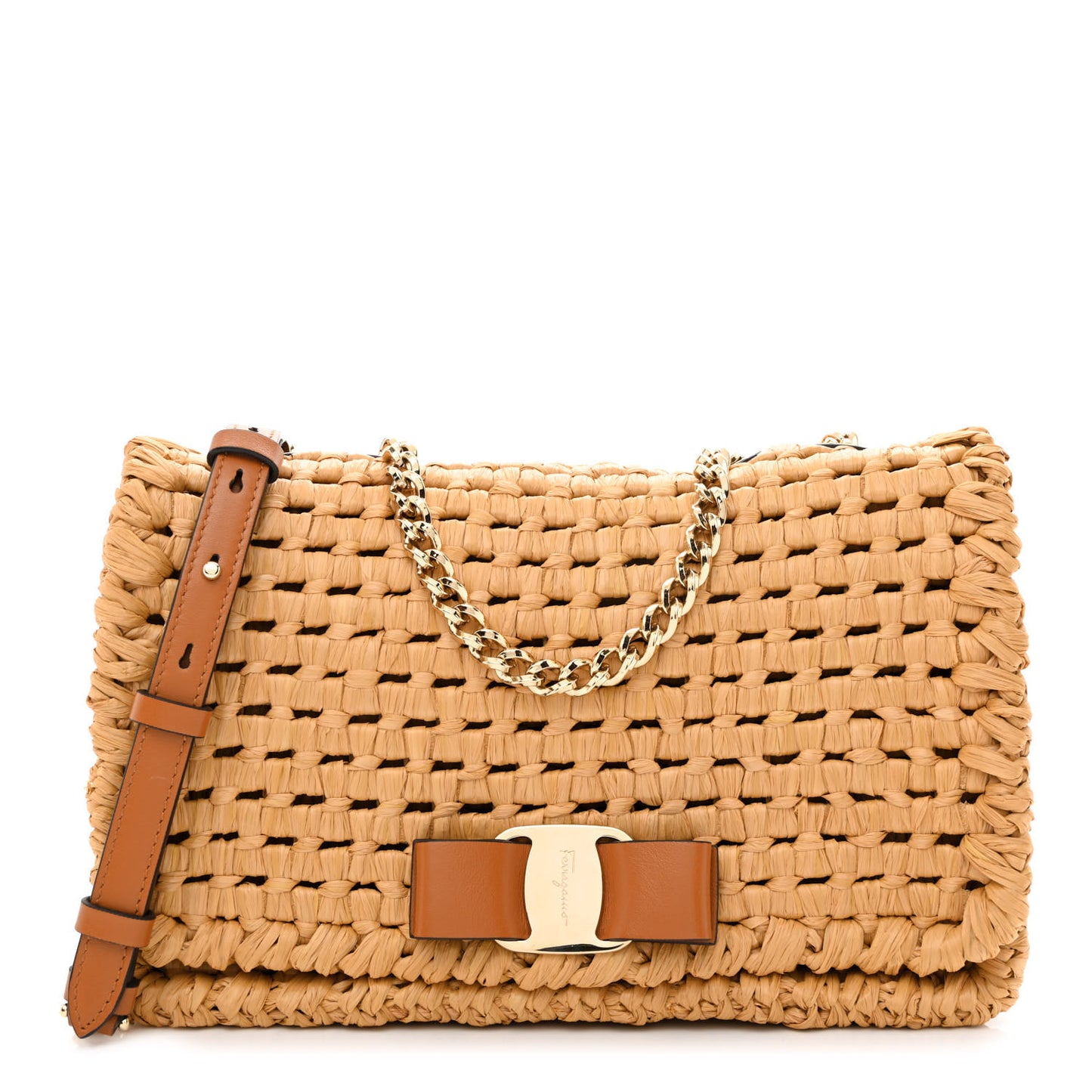 Raffia Miss Vara Bow Chain Bag Natural